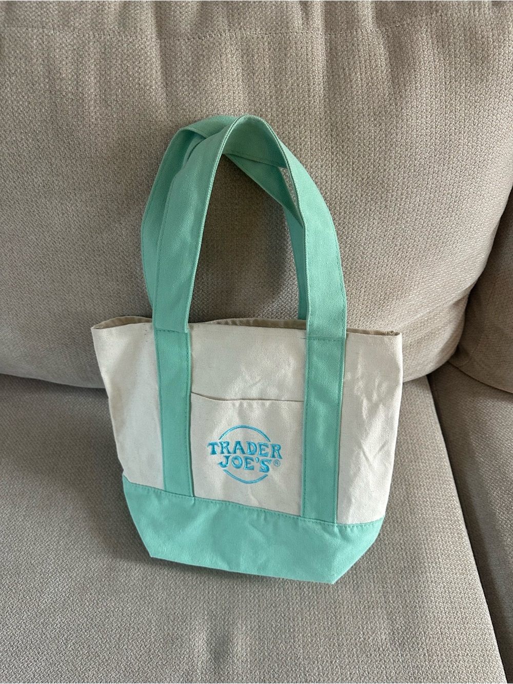 Trader Joe's Mint & Cream Canvas Tote